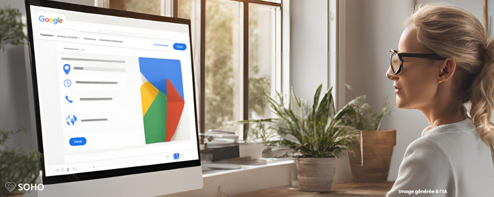 Femme entrepreneuse qui gère sa page Google